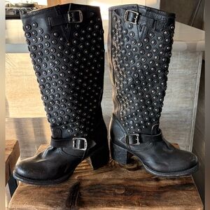 Frye Studded Black Leather Boots